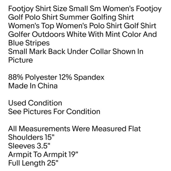 Footjoy Shirt Size Small Sm Women's Footjoy Golf Polo Shirt Summer Golfing Shirt - Picture 2 of 7